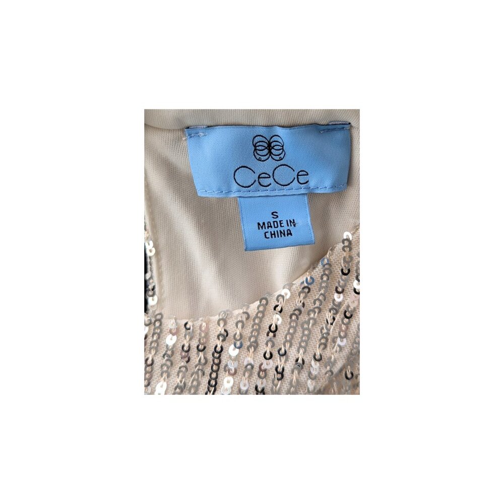 CeCe Sequin Cold Shoulder Blouse Champagne Gold Size S NWT - Picture 4 of 5